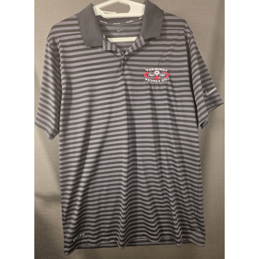 Nike Golf Dry Victory Stripe Polo Men's L Black Gray Dri-FIT Terminal Supply Co